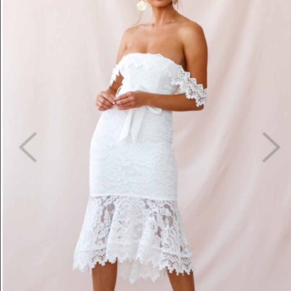 Off shoulder white lace dress small